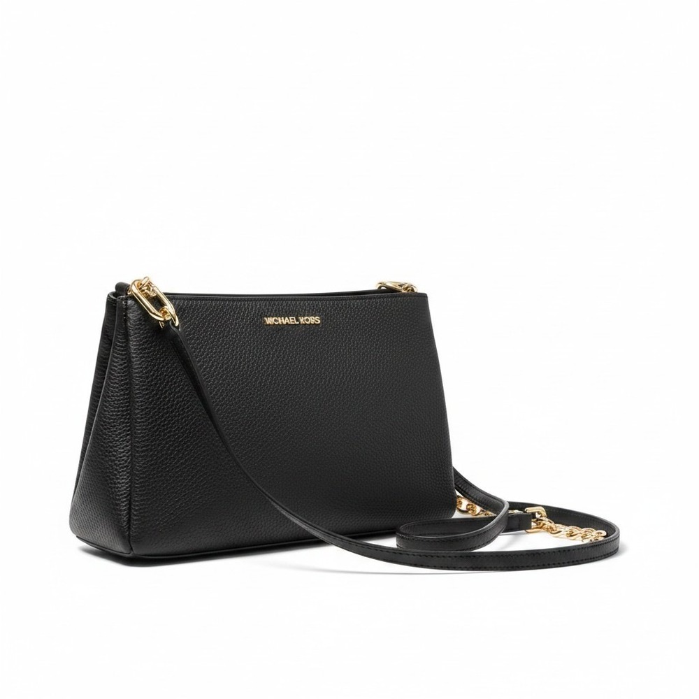 Michael Kors Small Black‎ Pebbled Leather Crossbody Bag Purse Gold Logo Classic